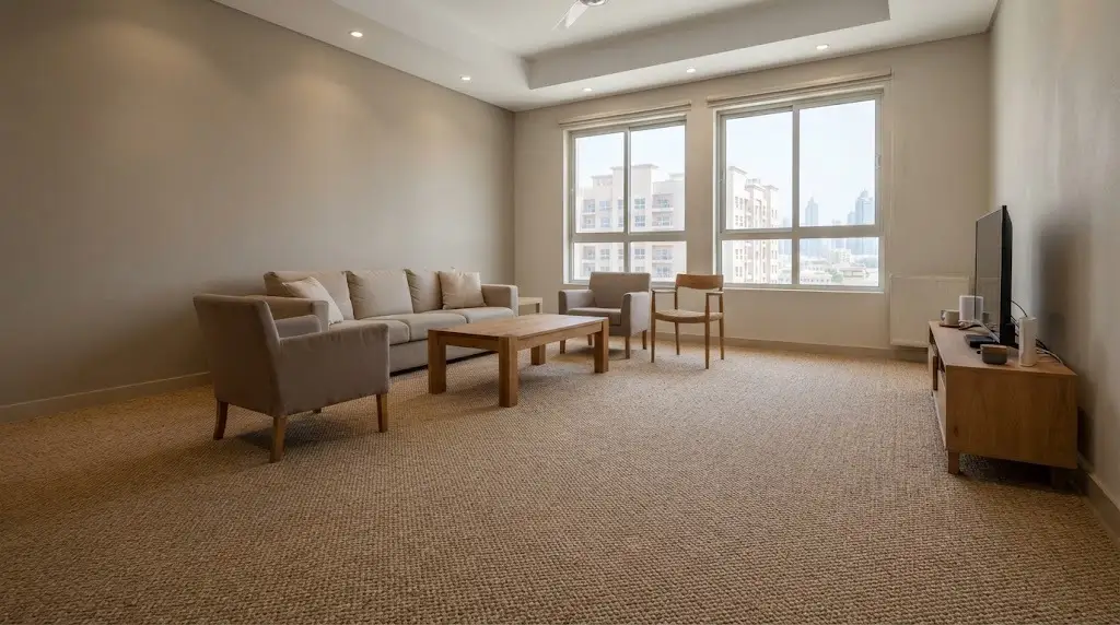 Living room with natural sisal carpet