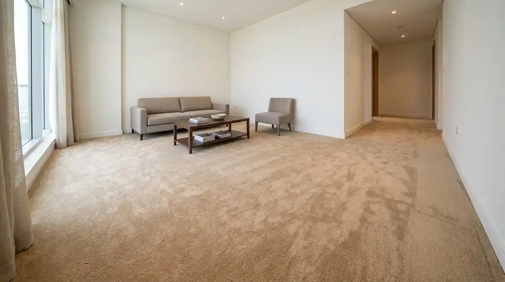 Sand-beige wall-to-wall carpet in living room