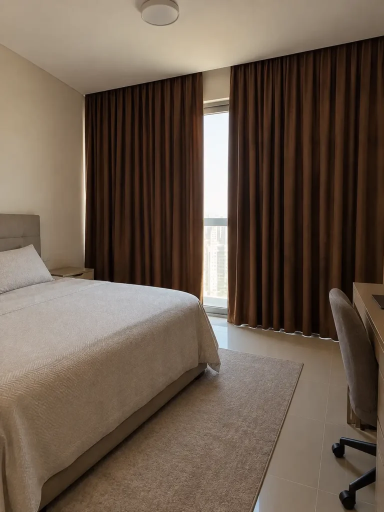 blackout brown motorized curtains