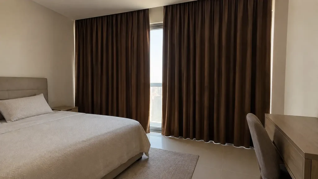 brown motorized curtains