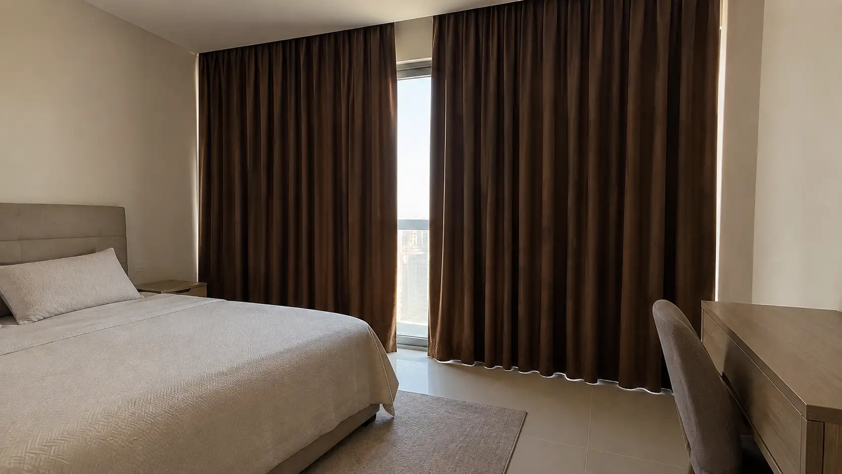 brown motorized curtains